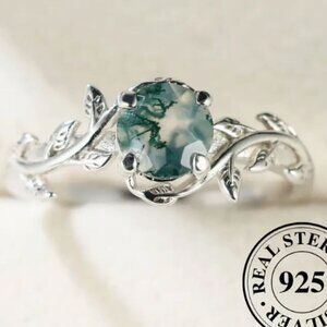 925 Moss Agate Stone and Sterling Silver ring - new in box - Size 10